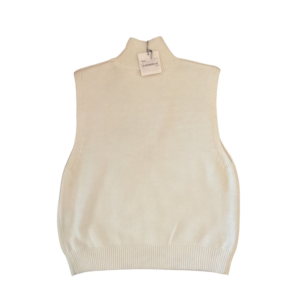 Lili Sidonio Womens Mock Neck Sweater Vest Cream Off-White Size L New